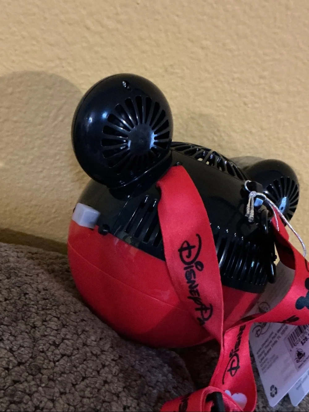 Disney Black Mickey Ear Handheld misting Fan with Red Strap nwt